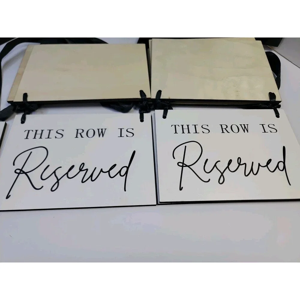 Set of 12 Reserved Wedding Signs Black White Ribbon Chair Row And 2 Tabletop